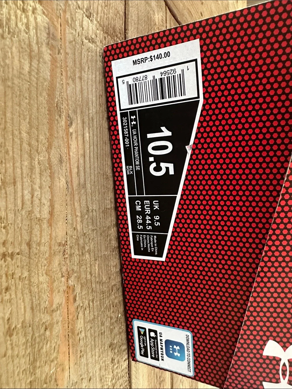 Under Armour Red and Black Dotted Shoe Box with Size Label
